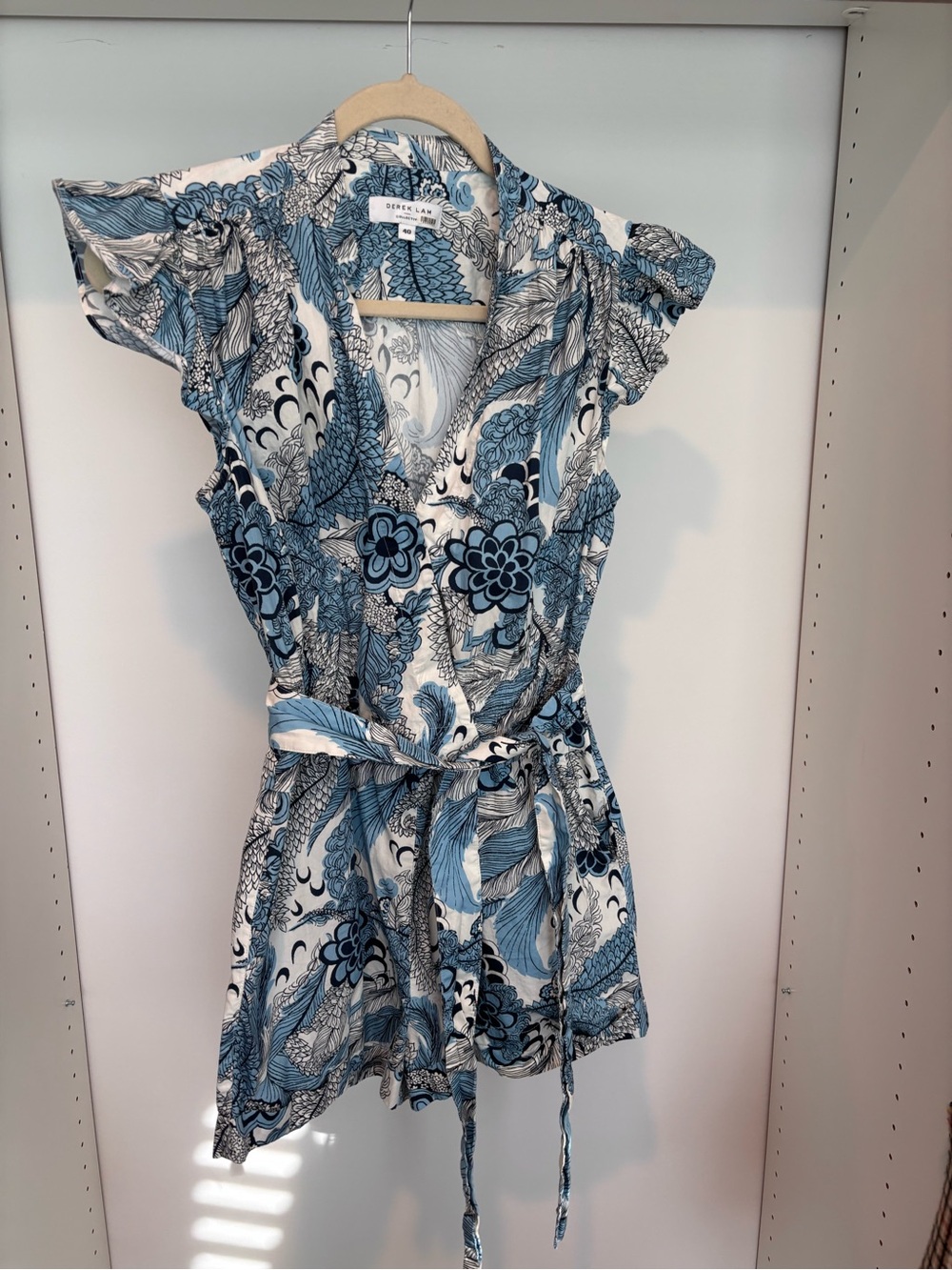 Derek Lam Blue & White Floral Print Romper